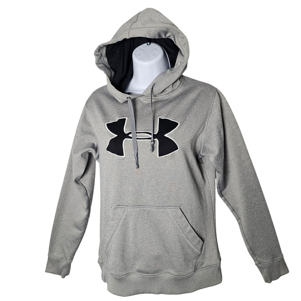 Under Armour Big Logo Hoodie Womens Small Gray Pullover Fleece Sweatshirt Casual